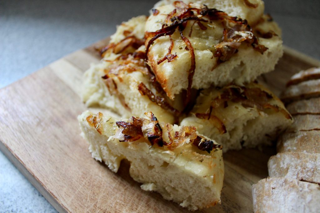 Focaccia With Caramelized Onions, Rosemary & Parmesan Cheese