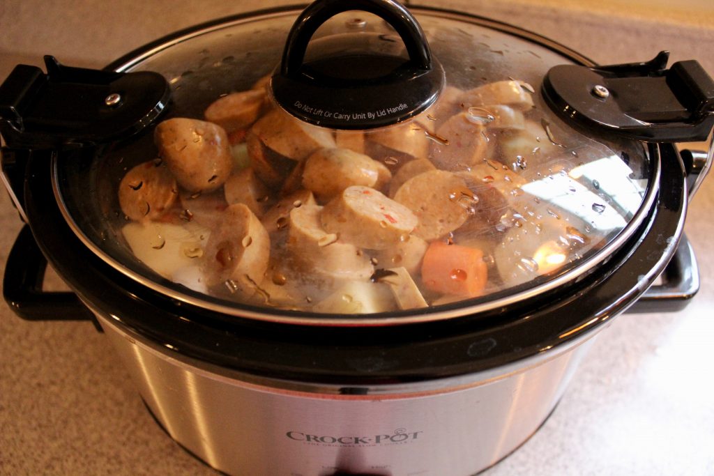 Slow Cooked Chicken Sausage + Vegetables