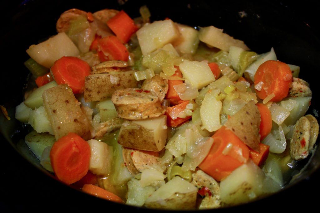 Slow Cooked Chicken Sausage + Vegetables