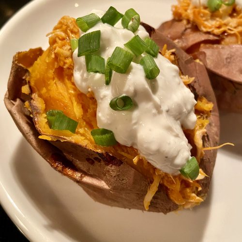 Buffalo Chicken Sweet Potatoes