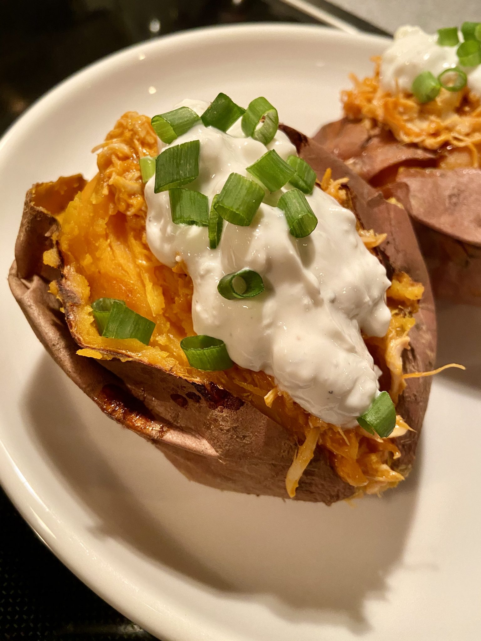 Buffalo Chicken Sweet Potatoes