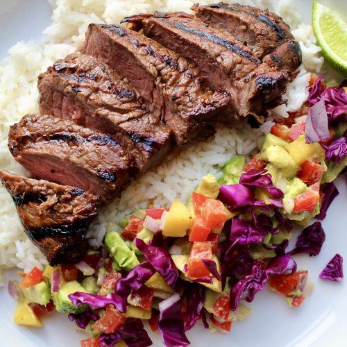 Steak With Rice And Mango Salsa