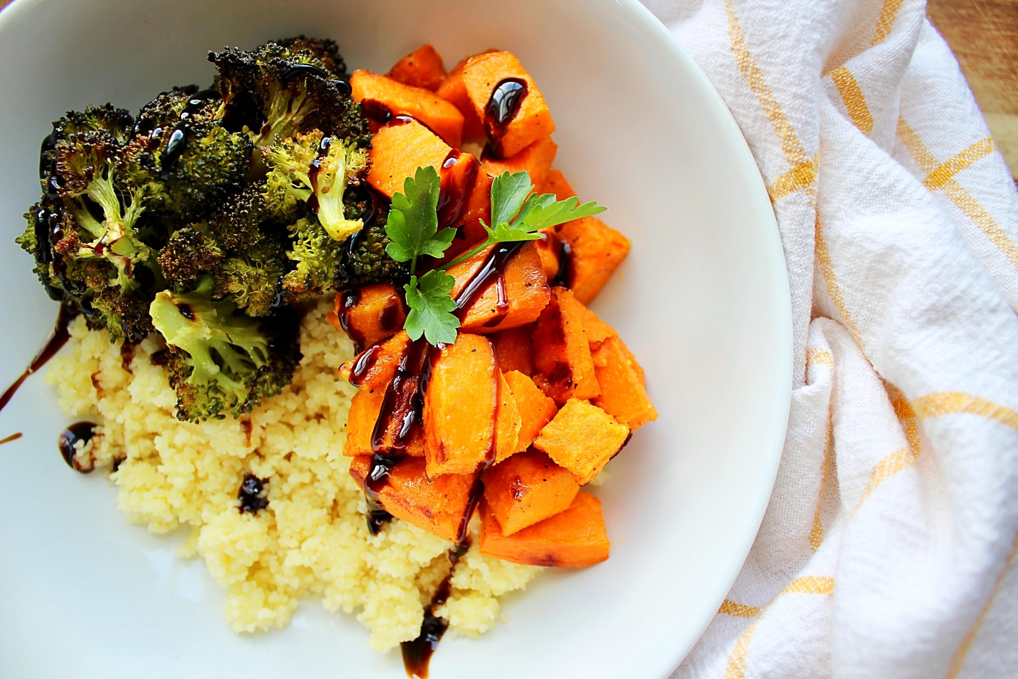 Roasted Broccoli And Sweet Potatoes With Couscous