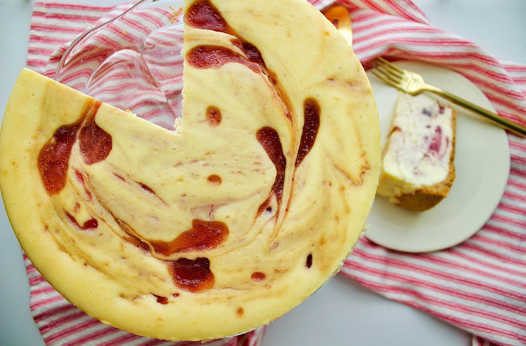 raspberry swirl cheesecake slice