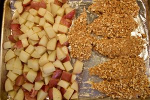 Sheet Pan Honey Mustard Pretzel Chicken & Potatoes