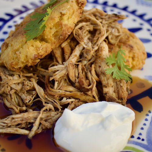 Jerk Pulled Chicken with Sweet Corn Cakes